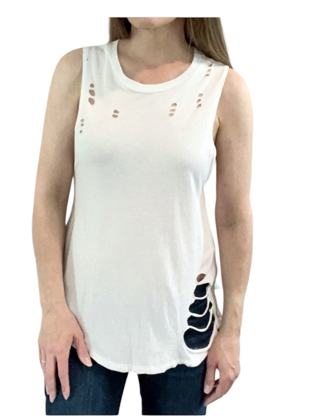 MICHELLE BY COMUNE Messy Aesthetic Distressed Sleeveless Top in white size XS